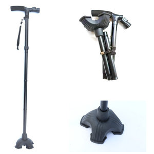 Canne télescopique pliable Cleye en alliage d'aluminium, bâton de marche réglable avec base antidérapante à quatre pieds pour soutenir les personnes âgées - Product Image 2