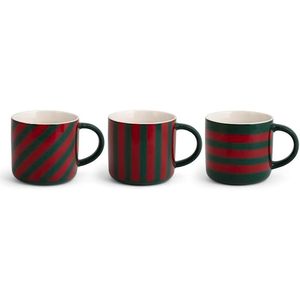 Set di 3 Tazze Holly Cc360 in Ceramica a Righe Rosse e Verdi - Product Image 1