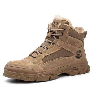 Safety Shoes High-top Steel Toe Anti-Slip Anti-Puncture Men's Work Boots Khaki Lightweight Breathable Shock Absorbing - Product Image 1