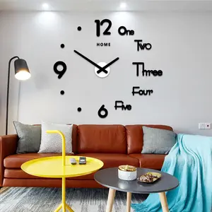 Modern Design Frameless Digital DIY Big Home Decor Creative Round Circular Wall Clock Gold