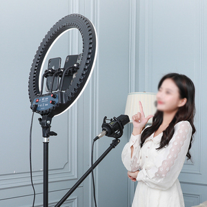 HQ-18N Luce ad Anello LED da 18 Pollici per Studio Fotografico, Trucco, <span class=keywords><strong>Video</strong></span> e Dirette Streaming, <span class=keywords><strong>con</strong></span> Tre Colori Dimmerabili e Treppiede - Product Image 2