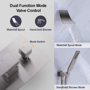 Современный цельный латунный Набор смесителей для ванной с одной ручкой, наполнитель для ванной с водопадом и клапаном, матовый никель - Product Image 5