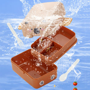 Fiambrera de 2 capas para niños, contenedor de comida para niños escolares con tenedor y cuchara, diseño de oso de dibujos animados, fiambrera Bento para niños, 375ml + 800ml - Product Image 3