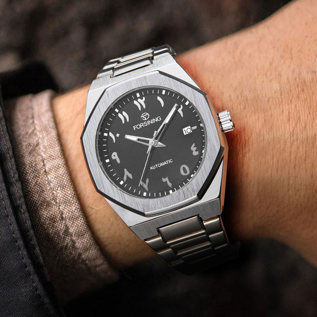 FORSINING FSG8309 Luxury Brands Man Watch Arabic Numeral Date Automatic Movement Mechanical Watches Stainless Steel Waterproof