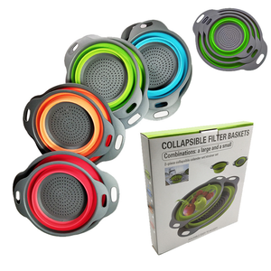 Poignée colorée pliable en <span class=keywords><strong>plastique</strong></span> panier de lavage évier vidange pour la maison cuisine fruits légumes stockage-rouge bleu passoires passoires - Product Image 1