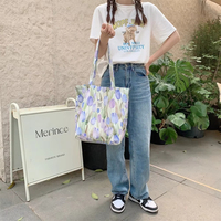 Summer Beautiful Floral Cloth Canvas Beach Shopping Bag wholesale Custom Casual Travel Shoulder Bag