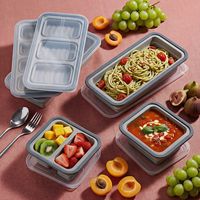 Opvouwbare siliconen maaltijdvoorbereidingsdoos, BPA-vrij, lekvrij, herbruikbaar, voedselbewaarbak, lunchbox, magnetron- en vaatwasmachinebestendig, opvouwbaar