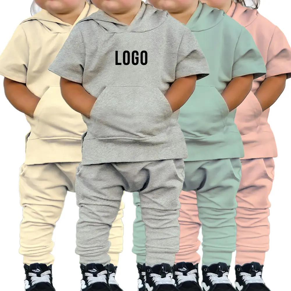 Kids Plain Boutique Clothing Set Online Store Hot Sale Toddler Baby Boy Short-sleeve Hoodies+pants 2pcs Set
