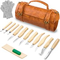 Ensemble de couteaux à sculpter le bois en gros, 15 pièces, en acier SK5, kit d'outils DIY pour enfants et débutants avec sac en cuir