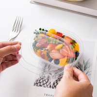 Vente en gros de gobelets en plastique PET transparents de 300 ml, contenants ovales pour gâteaux, boîte d'emballage alimentaire pour tiramisu avec couvercle