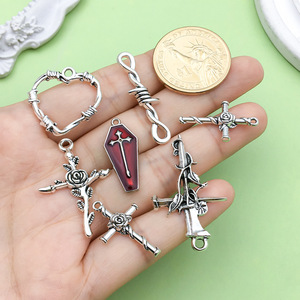 Cross Thorn Heart Pendant DIY Jewelry Accessories For Bracelet Necklace Keychain <b>Silver</b> Tone Barbed Wire Design - Product Image 2