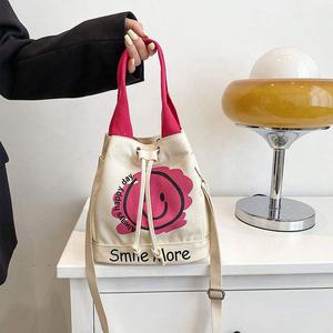 Bolso de Lona de Algodón Pequeño y Moderno 2026, Bolso de Hombro Cruzado <span class=keywords><strong>Mini</strong></span> con Cordón, Bolso Tote de Lona con Estampados de Sonrisas - Product Image 2