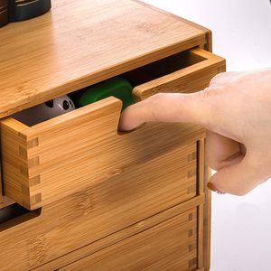 Bamboo Desktop <b>Drawer</b> Organizer Square <b>Storage</b> <b>Box</b> With 4 <b>Drawers</b> For Office Home Study Bedroom Living Room Use - Product Image 2