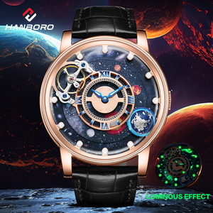 HANBORO Hot Selling Heren Automatisch Aanpasbaar Mechanisch Horloge met Lint Automatisch Draaiend Vliegwiel Wijzerplaat Luxe - Product Image 4