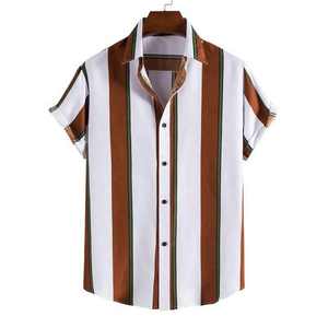 Chemise décontractée personnalisée pour homme, collection été 2026, à rayures, col à revers, manches courtes, 100 % coton pur, simple boutonnage - Product Image 6