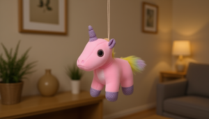 Ornamento in peluche a forma di unicorno rosa da 12 cm, morbido animale di peluche per la cameretta dei bambini, decorazione per compleanno, decorazione moderna da appendere alla parete, decorazione per la casa - Product Image 2