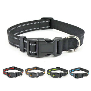Reflective Nylon <b>Dog</b> <b>Collar</b> Adjustable Buckle Closure Solid Black All Seasons Pet Accessory Simple Style - Product Image 2