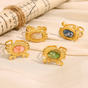 Dreamshow yaz moda takı sevimli yengeç renkli emaye kabuk takı altın kaplama paslanmaz çelik yüzük - Product Image 4