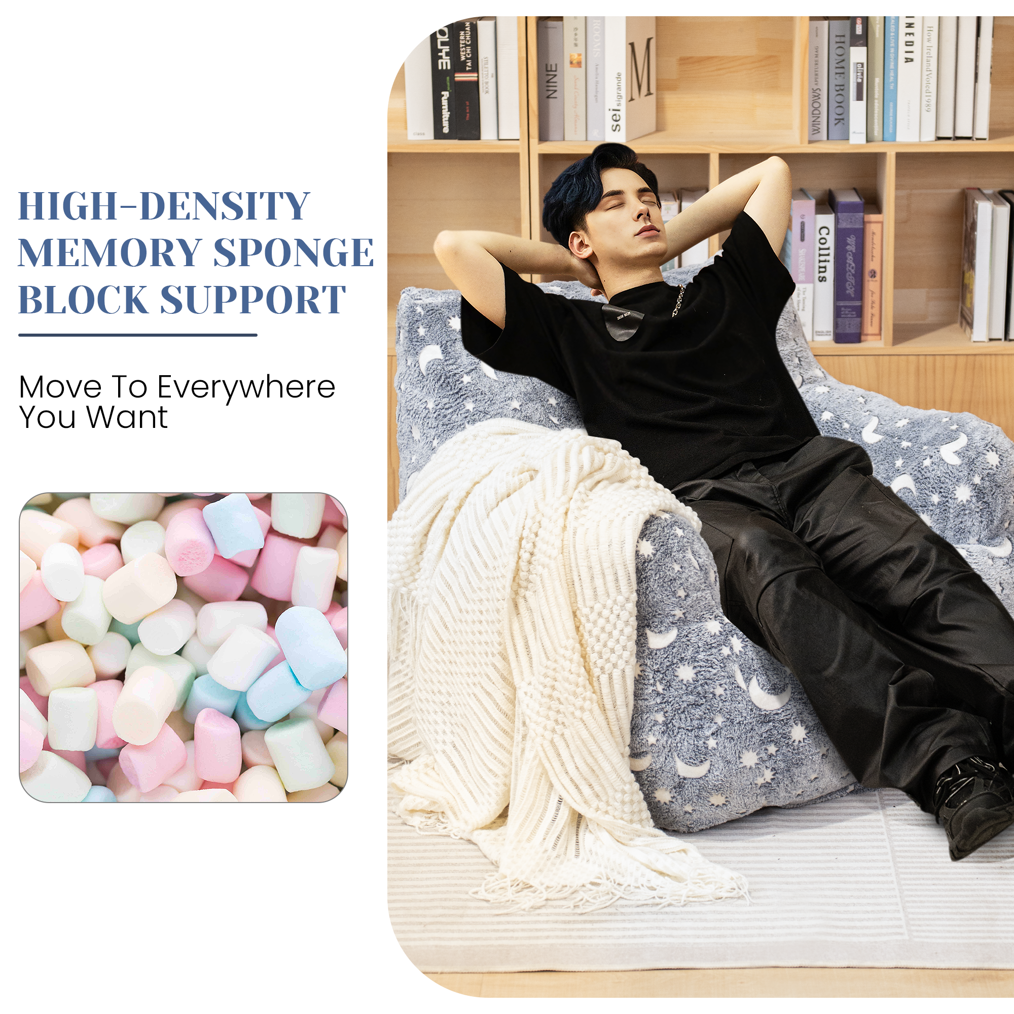 Housse De Chaise Bean Bag JES – Extra Large, Bleue, Lavable, Forme Goutte D'eau, Adulte/enfant