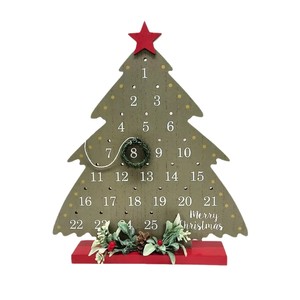 Christmas <b>Tree</b> Wooden Countdown Calendar Desktop Decoration With <b>Star</b> And Wreath Traditional Style Holiday Ornament - Product Image 5
