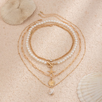 Collier de vacances pour femme tendance, perles imitation, alliage de zinc électroplaqué, étoile de mer et coquillage, style rétro, pour la plage