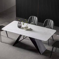 OKF Factory Direct Table à manger rectangulaire Design minimaliste de luxe moderne Coins arrondis Cuisine en acier résistante aux collisions