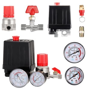 Ensemble de pressostat de compresseur d'air 4 trous avec régulateur, manomètre, connecteur et soupape de sécurité - Pièces industrielles - Product Image 1