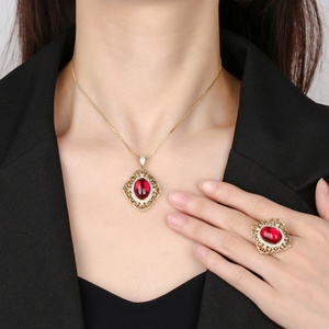 Parures de bijoux vintage écologiques en cuivre 10*14mm avec zircon rouge, design rétro ajouré, hypoallergéniques, bijoux haut de gamme - Product Image 6