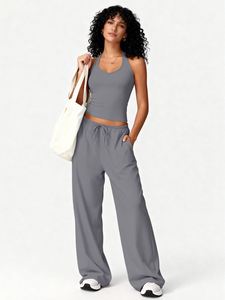 Ensemble de survêtement décontracté Maxfree Yoga : débardeur et pantalon large en polyester, séchage rapide, respirant, avec cordon de serrage, idéal pour la gym et l'entraînement - Product Image 3