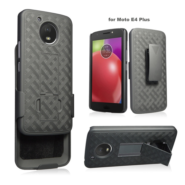Hot Sale Rugged Shockproof E4 Plus Shell Holster Case with Built-In Kickstand and Belt Clip