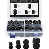 Kit de Prensaestopas NPT Sundimo FS030344, Conectores de Cable de Nylon Ajustables Impermeables con Alivio de Tensión, 1 Pin, 38 Piezas, Juntas Negras, Alimentación