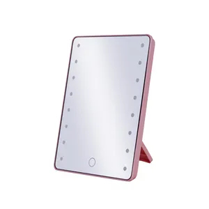 C & C di Funzionamento A Batteria Portatile Da Tavolo Touch Screen Dello Specchio LED Private Label Led Specchio Cosmetico, vanità Illuminato Led Specchio Per Il Trucco