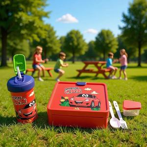 Lot de boîtes bento et gourdes réutilisables en plastique pour enfants, sans BPA, qualité alimentaire, pour l'école - Product Image 1