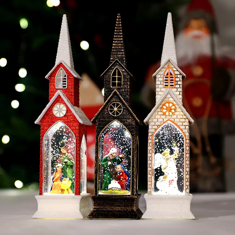 2023 Top Selling Lumind Angel Decoration Christmas Lights Battery Operated Small Church house Lamp Desktop Christmas lantern