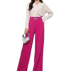 Pantalon décontracté pour femme, coupe ample, taille haute, couleur unie, fermeture élastique, confortable et élégant pour l'été - Taille XL - Product Image 3