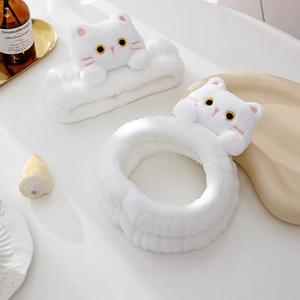 Qianjin Nieuwe Schattige Kat Met Kraag Gezicht Wassen Make-Up Hoofdband Anti Slip Waterdichte En Vochtbestendige Hoofdband - Product Image 4