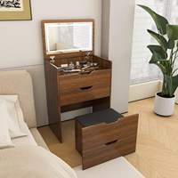 Table de Maquillage Moderne Compacte en Gros avec Miroir LED Rabattable, Coiffeuse 3-en-1 et Plateau en Verre