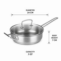 Poêle à frire compatible induction 3 QT en acier inoxydable avec poignée latérale et grande surface de cuisson pour sauter les aliments