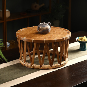 Bamboo Round <b>Stool</b> Chinese Style Tea <b>Table</b> Furniture Handwoven Natural Bamboo Drum <b>Stool</b> For Home Living Room - Product Image 1