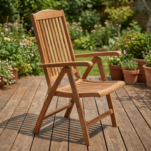 Chaise de salle à manger d'extérieur inclinable en teck massif, moderne, durable, avec pieds coniques, mobilier d'entreprise de haute qualité pour jardin et parc - Product Image 1