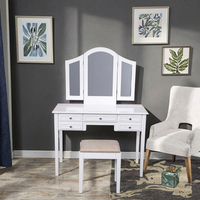 Ensemble de coiffeuse moderne avec miroir rotatif à 180 degrés, pliable, pour la chambre à coucher ou le salon, en bois