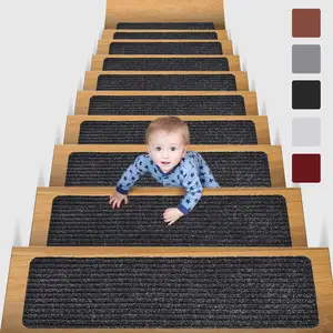 8" X 30" Non-Slip Carpet Stair Treads for Kids Elders and Pets Indoor Runner Stair Treads Self adsorbing Rugs stripe stair mat