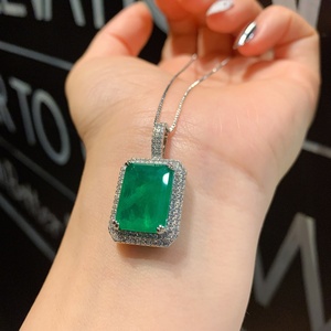 Fashion Jewelry Eco-friendly Copper 12*16/9*12mm Emerald Green Cubic Zirconia Stone <b>Earrings</b> and Pendant <b>Set</b> for Women - Product Image 2