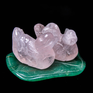 Cristal de cuarzo rosa tallado a mano, 60x41mm, Pato Mandarín, tallado de cristal para regalos - Product Image 2