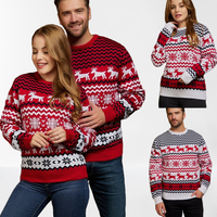 En Gros : Ensemble de Vêtements pour Couples – Pulls d'Hiver Oversize en Jacquard Cerf, Nouveauté Personnalisable pour le Nouvel An et les Pulls de Noël Humoristiques