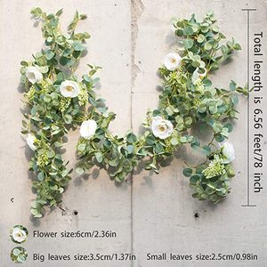 Leaf White Camellia Vine Rose <strong>Eucalyptus</strong> Leaf Vine Wedding Festival Decoration Flower Garland - Product Image 5