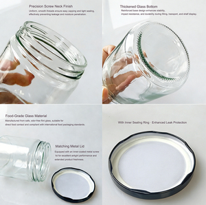 Vendita calda trasparente a bocca larga vasetto di vetro vasetti per confettura di miele salsa sottaceti con coperchio in metallo 250 ml 500 ml 8 oz 16 oz - Product Image 3