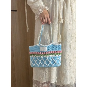 Borsa a tracolla fatta a mano all'uncinetto con tulipani primaverili a rombo, colore a contrasto, perle, materiale fai da te, per il tempo libero e i viaggi, AliExpress Cross - Product Image 5