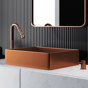Lavabo <span class=keywords><strong>sur</strong></span> pied rectangulaire moderne en acier inoxydable or rose, lavabo artistique pour salle de bain, lavabo de <span class=keywords><strong>toilette</strong></span> d'hôtel, finition dorée de luxe léger - Product Image 4