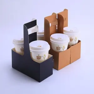 Tùy Chỉnh 4 Cup Bìa Uống Carrier Disposable Kraft Cup Chủ Cho Đồ Uống Nóng Hoặc Lạnh